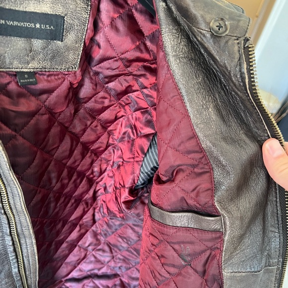 John Varvatos leather Bomber jacket with detachable fur collar. Size small. - Picture 5 of 12